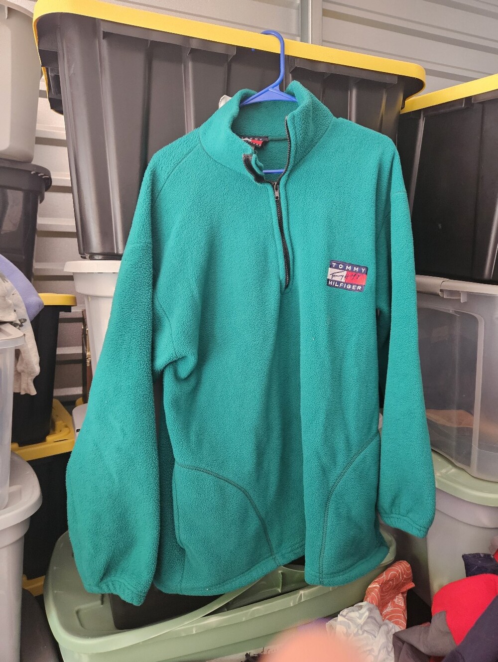 Tommy Hilfiger Mens Fleece Jacket Pullover Green Size Xl Made In Usa Vintage